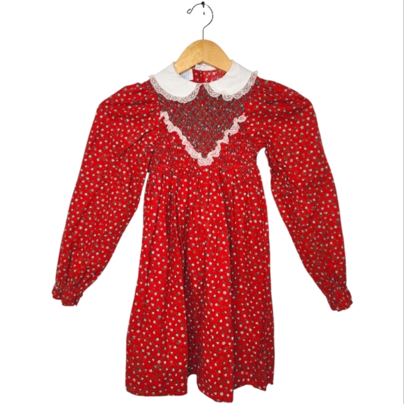 Vtg Winnie The Pooh Dress Girls Size 6XL Smocked Peter Pan Lace Collar Christmas - Picture 10 of 11